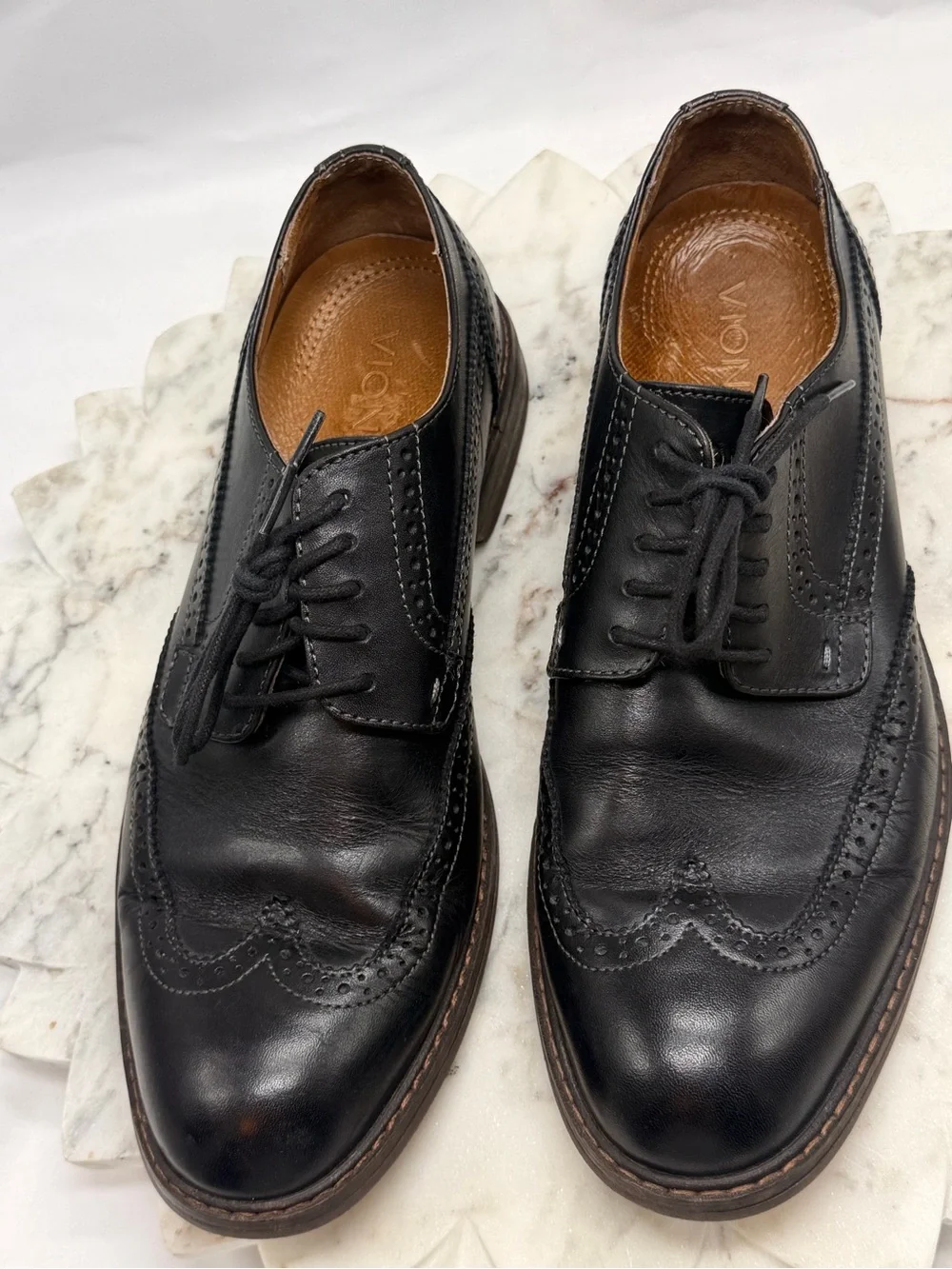 Vionic Bruno Black Leather Wingtip Oxford Dress Shoes Mens Size 10 US 43 EU